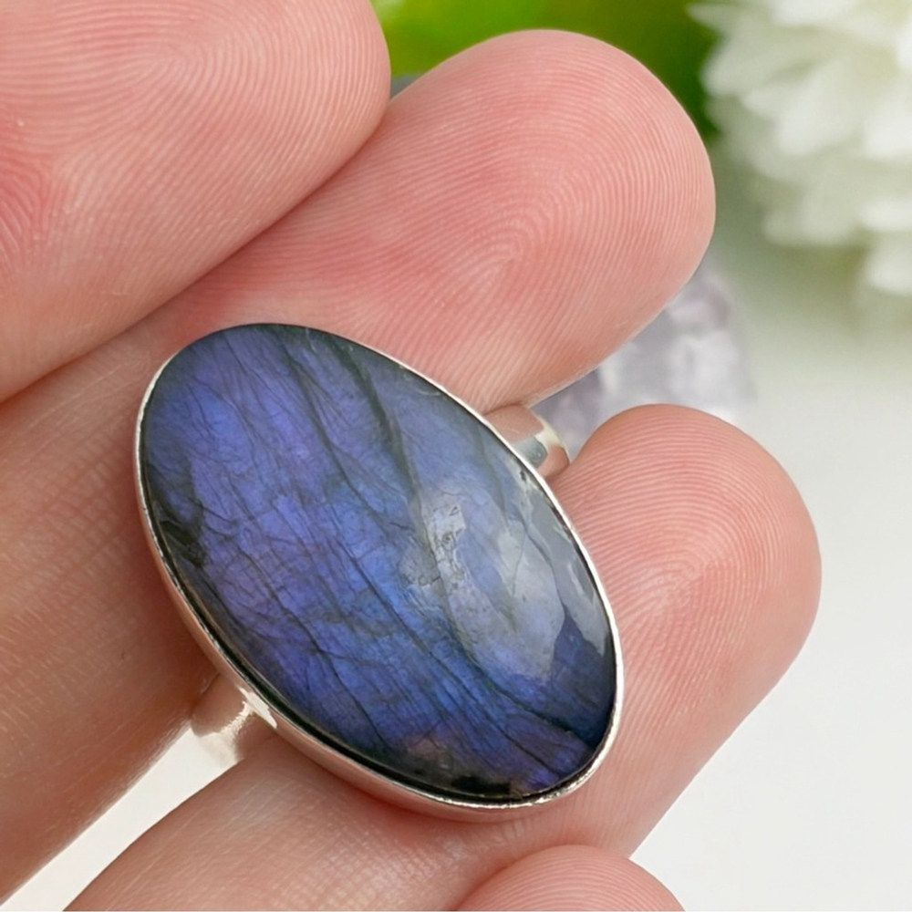 Purple Labradorite Ring Size 7 1/4 7.25 Pure Sterling Silver 925 Boho New